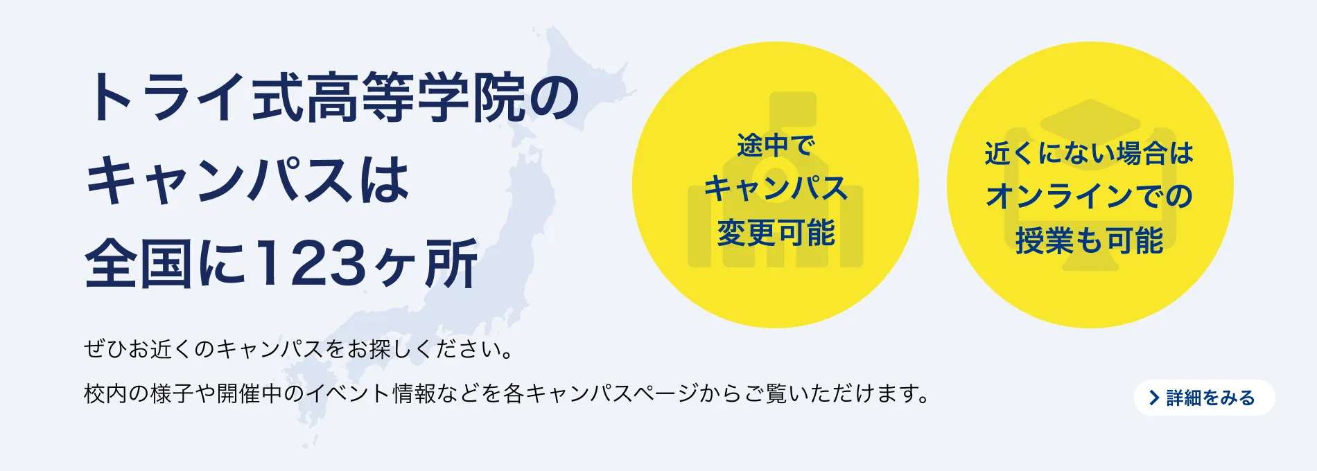 トライ式高等学院のキャンパスは全国に123ヵ所